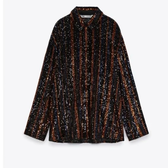 Zara shirt blouse with sparkles black and orange - Picture 4 of 10